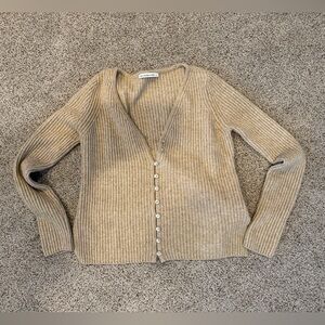 Abercrombie & Fitch Ribbed V-Neck Button Cardigan - Beige